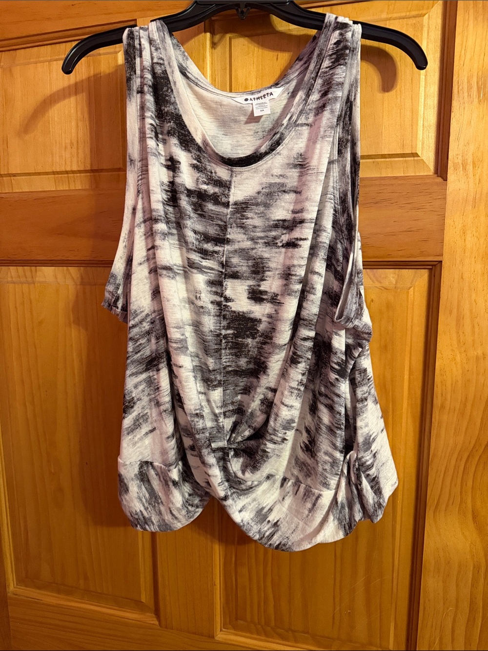 Athleta Black and White Brushed-Print Twist-Front Tank